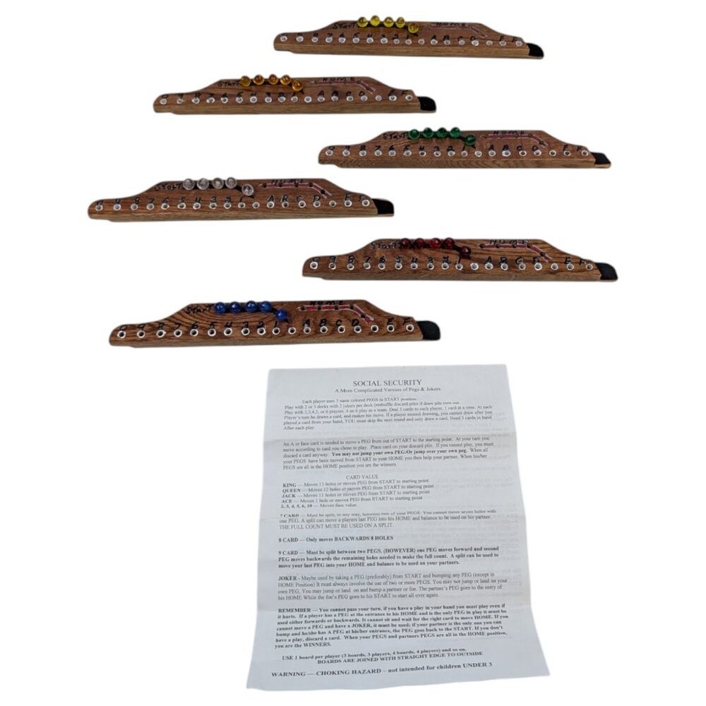 Handmade‎ Pegs & Jokers Social Security Game 6 Boards 30 Pegs w/ Instructions